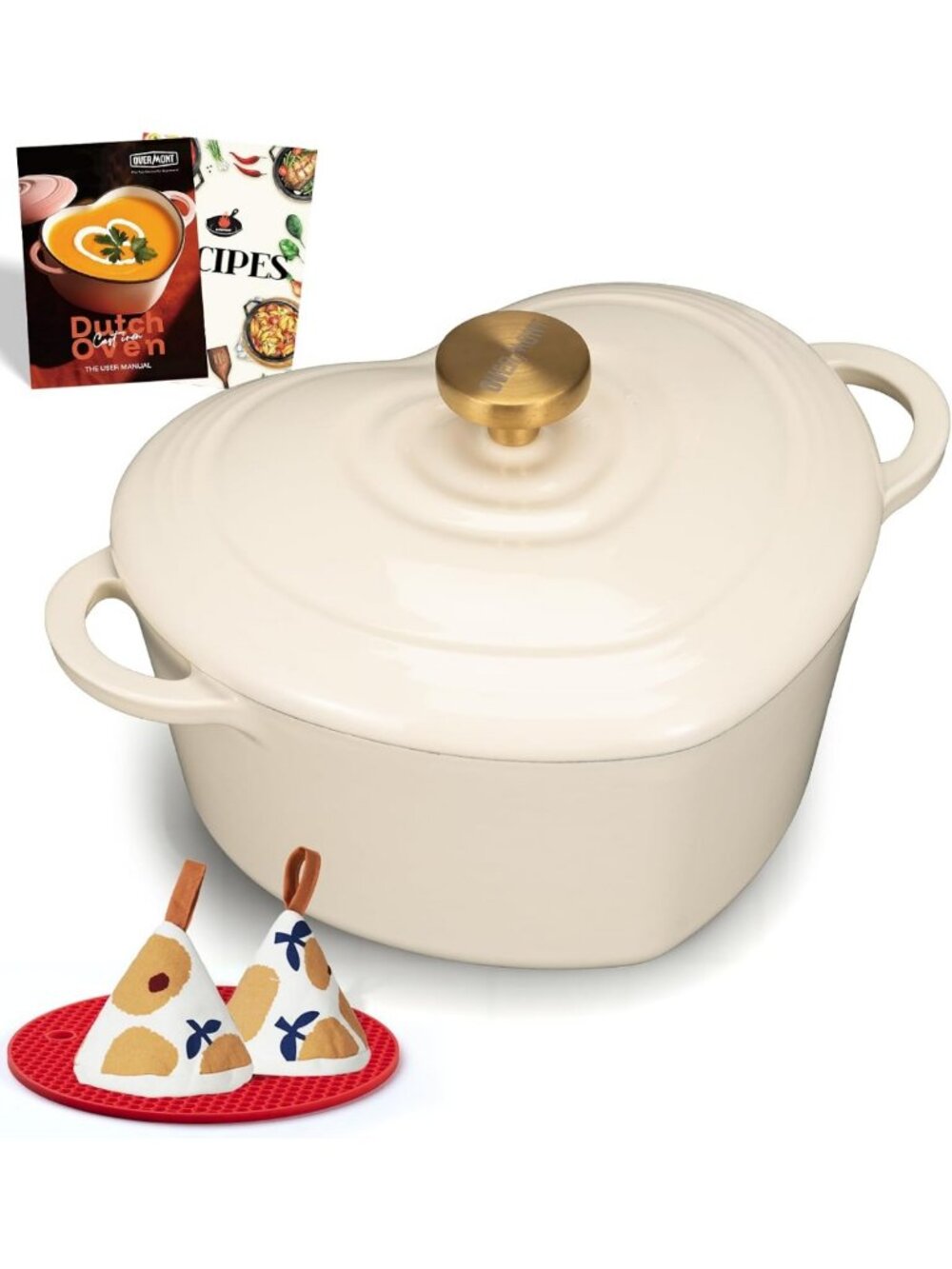 Heart-Shaped 2QT Enameled Cast Iron Dutch Oven Mini Pot with Lid - Kitchen